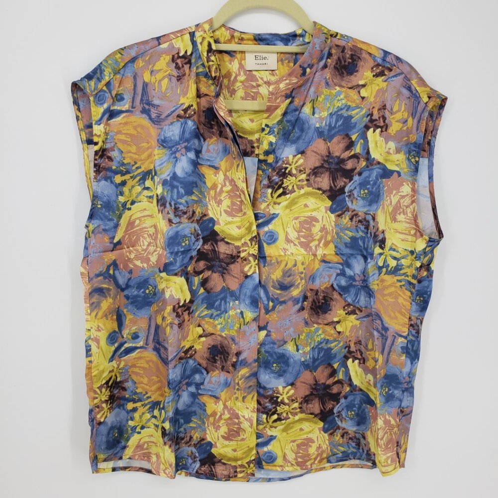 Elie Tahari Abstract Floral Print Top